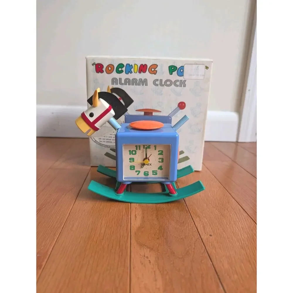 Vintage 90s Colorblock Rocking Horse Clock Nursery Decor